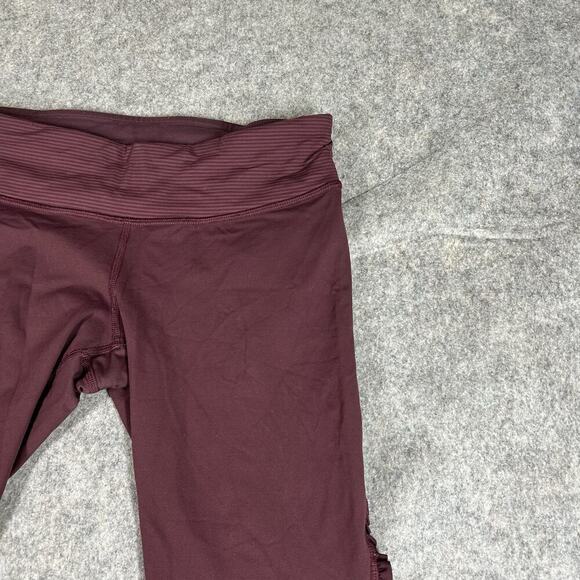 Lululemon Leggings 6 Run Fast Free Crop Ruffle Tonka Stripe Maroon - Picture 2 of 9